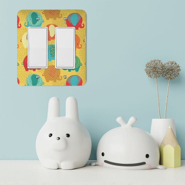 Cute Elephants Rocker Light Switch Covers - Double - IN CONTEXT