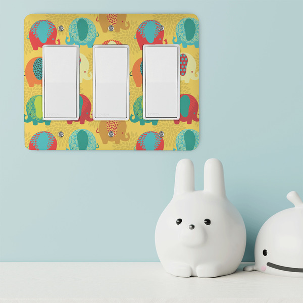 Cute Elephants Rocker Light Switch Covers - Triple - IN CONTEXT