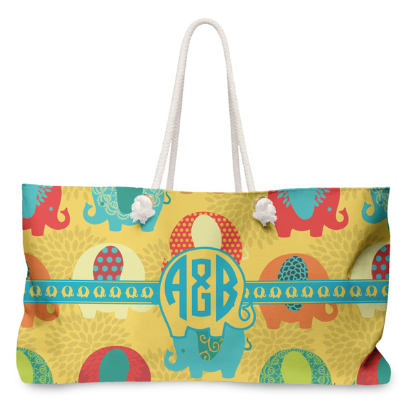 Custom Cute Elephants Large Tote Bag with Rope Handles (Personalized)