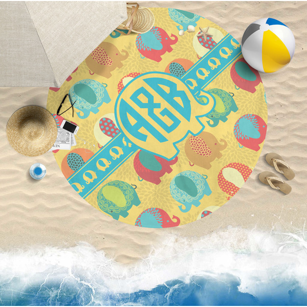 Cute Elephants Round Beach Towel Lifestyle