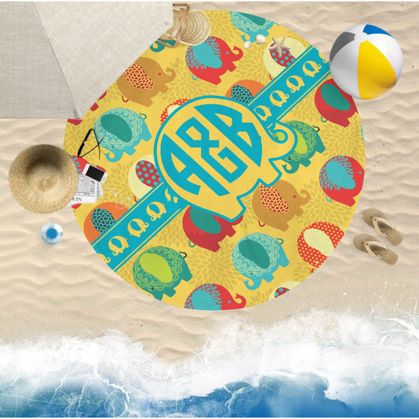 Cute Elephants Round Beach Towel Lifestyle