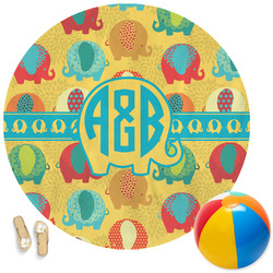 Cute Elephants Round Beach Towel (Personalized)