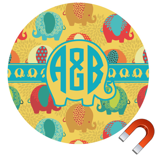 Custom Cute Elephants Round Car Magnet - 6" (Personalized)