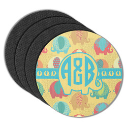 Cute Elephants Round Rubber Backed Coasters - Set of 4 (Personalized)