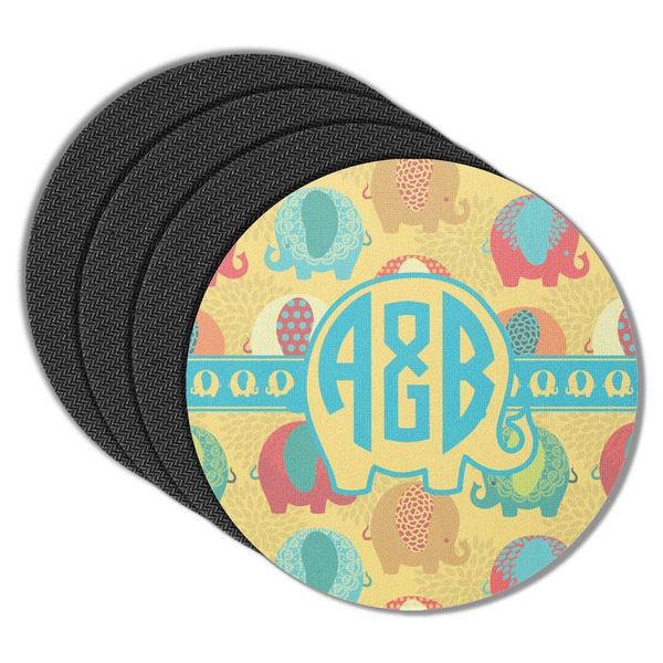 Custom Cute Elephants Round Rubber Backed Coasters - Set of 4 (Personalized)