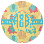 Cute Elephants Round Rubber Backed Coaster (Personalized)