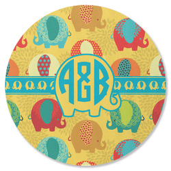 Cute Elephants Round Rubber Backed Coaster (Personalized)