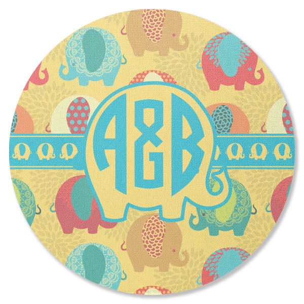 Custom Cute Elephants Round Rubber Backed Coaster (Personalized)