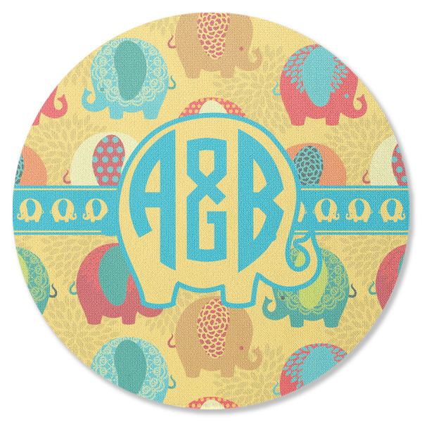 Cute Elephants Round Coaster Rubber Back - Single