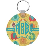 Cute Elephants Round Plastic Keychain (Personalized)