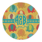 Cute Elephants Round Linen Placemat - Single Sided (Personalized)