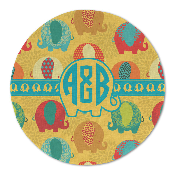 Custom Cute Elephants Round Linen Placemat - Single Sided (Personalized)