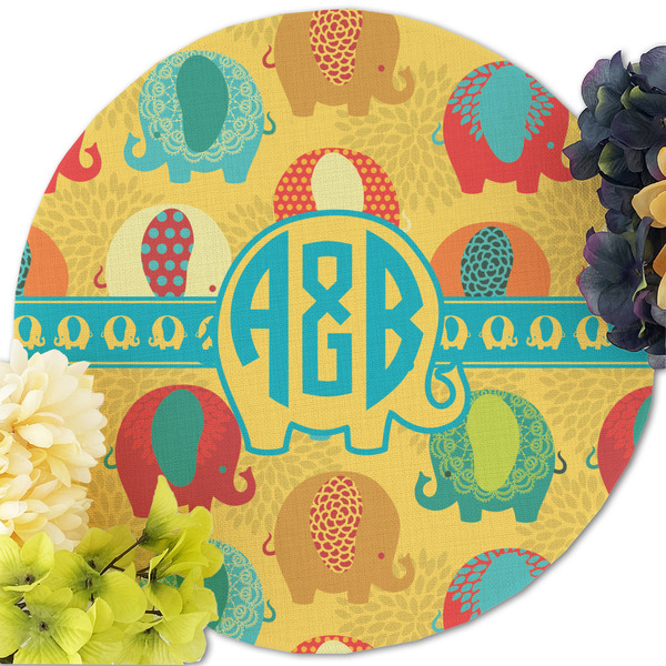 Cute Elephants Round Linen Placemats - Front (w flowers)