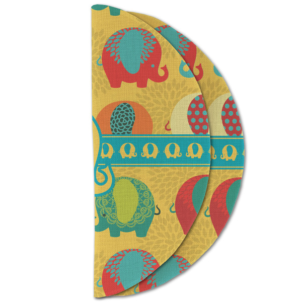Cute Elephants Round Linen Placemats - HALF FOLDED (double sided)