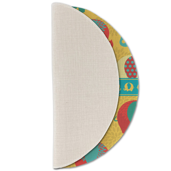 Cute Elephants Round Linen Placemats - HALF FOLDED (single sided)