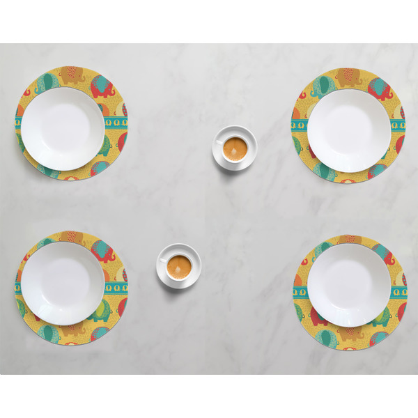 Cute Elephants Round Linen Placemats - LIFESTYLE (set of 4)
