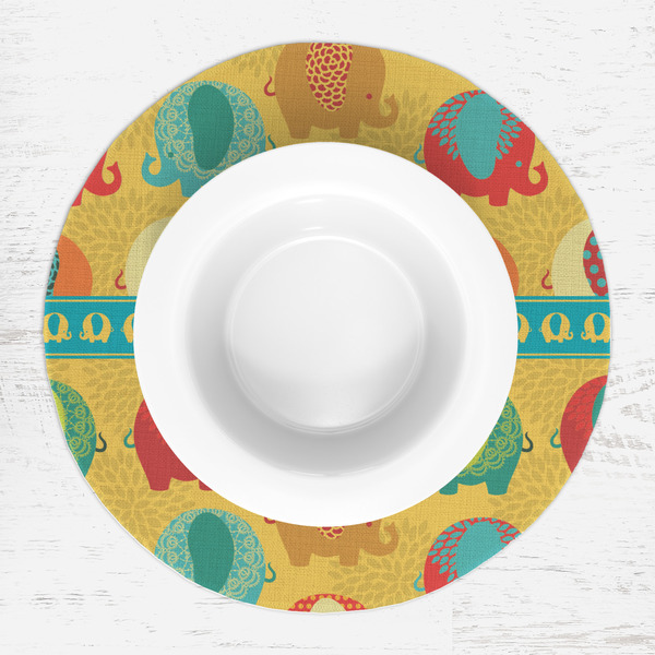 Cute Elephants Round Linen Placemats - LIFESTYLE (single)