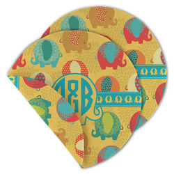 Cute Elephants Round Linen Placemat - Double Sided - Set of 4 (Personalized)