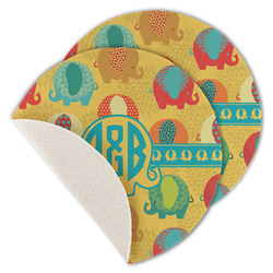Cute Elephants Round Linen Placemat - Single Sided - Set of 4 (Personalized)