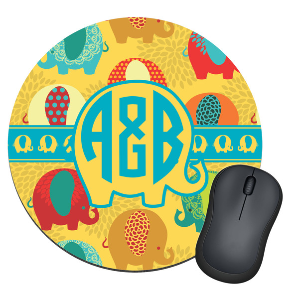 Custom Cute Elephants Round Mouse Pad (Personalized)