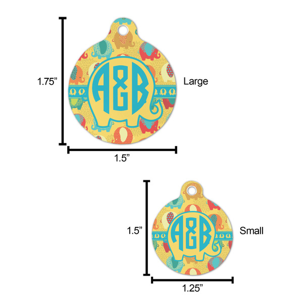 Cute Elephants Round Pet ID Tag - Large - Comparison Scale