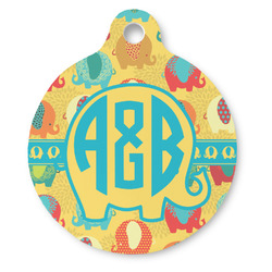 Cute Elephants Round Pet ID Tag (Personalized)