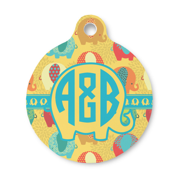 Custom Cute Elephants Round Pet ID Tag - Small (Personalized)