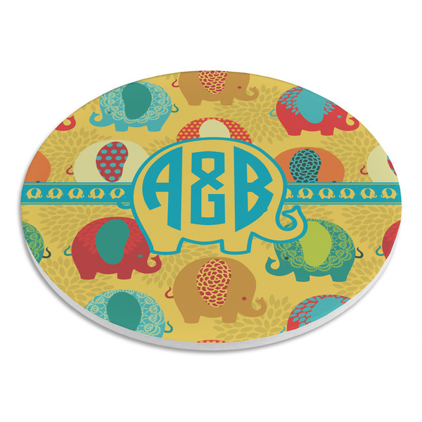 Cute Elephants Round Stone Trivet - Angle View