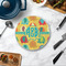 Cute Elephants Round Stone Trivet - In Context View