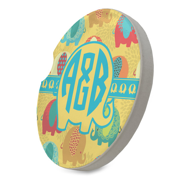 Cute Elephants Sandstone Car Coaster - STANDING ANGLE