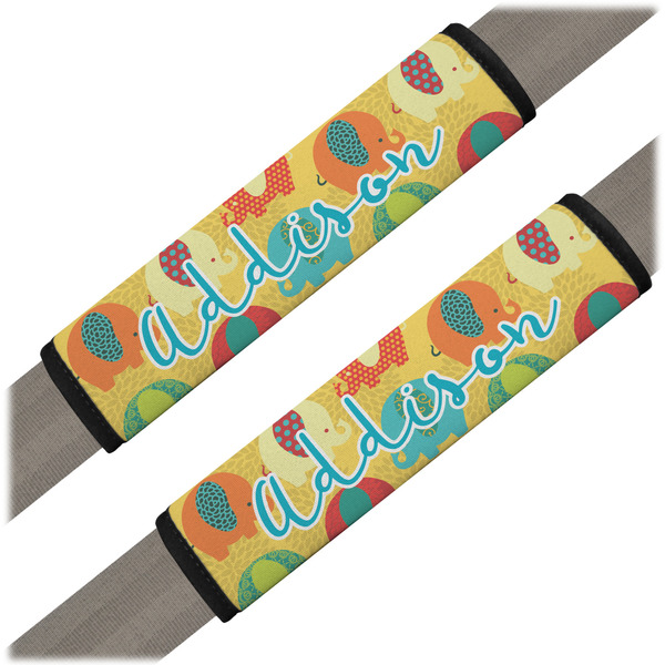 Custom Cute Elephants Seat Belt Covers (Set of 2) (Personalized)