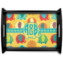 Cute Elephants Black Wooden Tray - Large (Personalized)