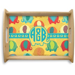 Cute Elephants Natural Wooden Tray - Large (Personalized)