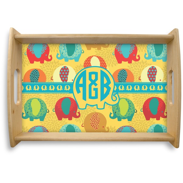 Custom Cute Elephants Natural Wooden Tray - Small (Personalized)