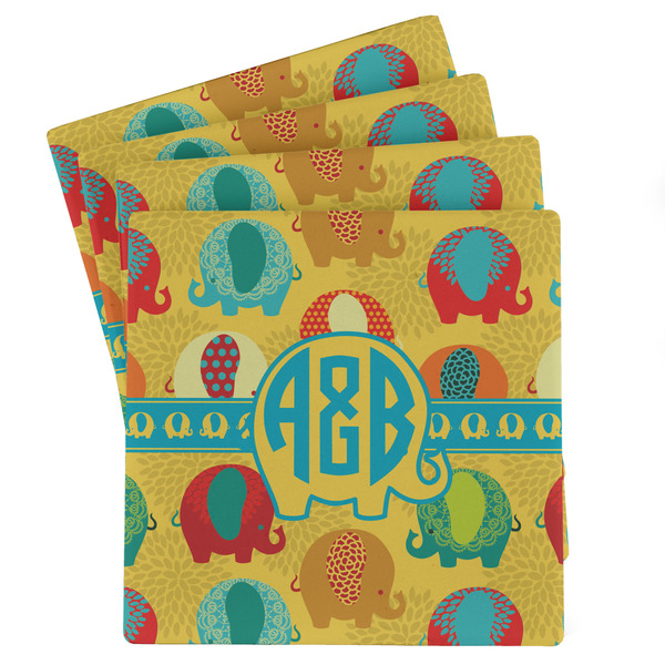 Custom Cute Elephants Absorbent Stone Coasters - Set of 4 (Personalized)