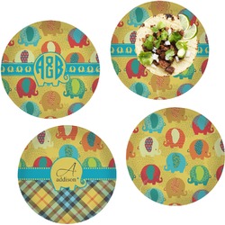 Cute Elephants Set of 4 Glass Lunch / Dinner Plate 10" (Personalized)