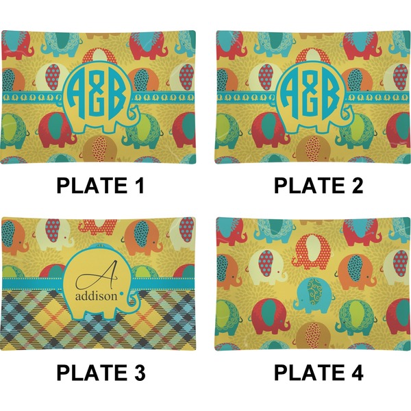 Cute Elephants Set of Rectangular Appetizer / Dessert Plates (Approval)