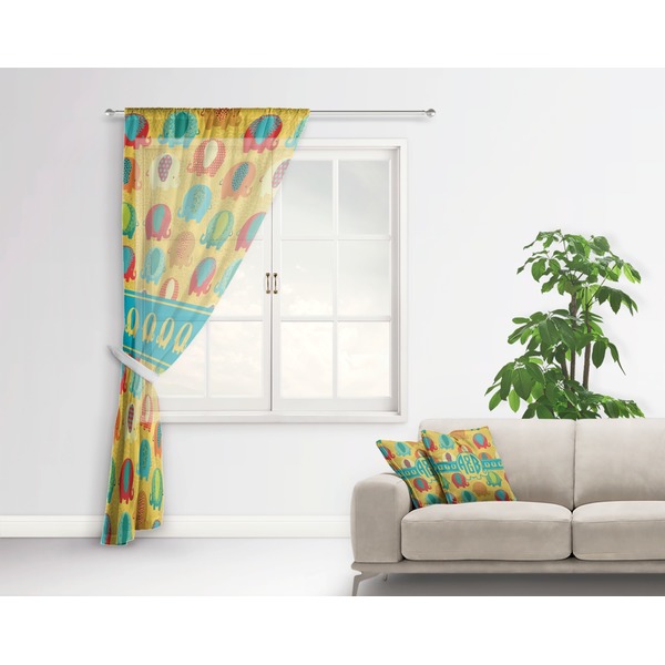 Cute Elephants Sheer Curtain With Window and Rod - in Room Matching Pillow