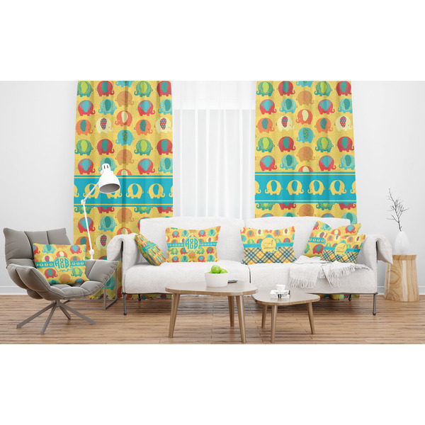 Cute Elephants Sheer and Custom Curtains in Room with Matching Pillows