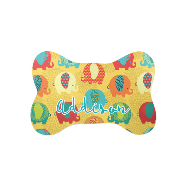 Custom Cute Elephants Bone Shaped Dog Food Mat (Small) (Personalized)
