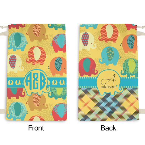 Cute Elephants Small Laundry Bag - Front & Back View