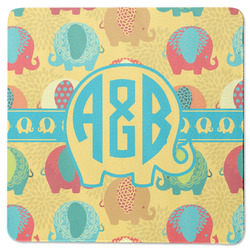 Cute Elephants Square Rubber Backed Coaster (Personalized)