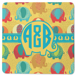Cute Elephants Square Rubber Backed Coaster (Personalized)