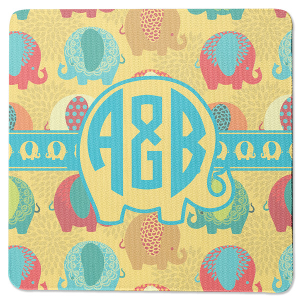Custom Cute Elephants Square Rubber Backed Coaster (Personalized)