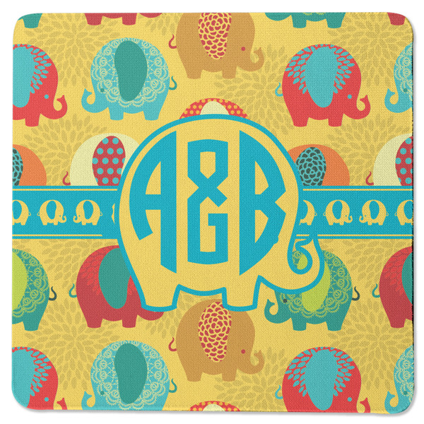 Custom Cute Elephants Square Rubber Backed Coaster (Personalized)