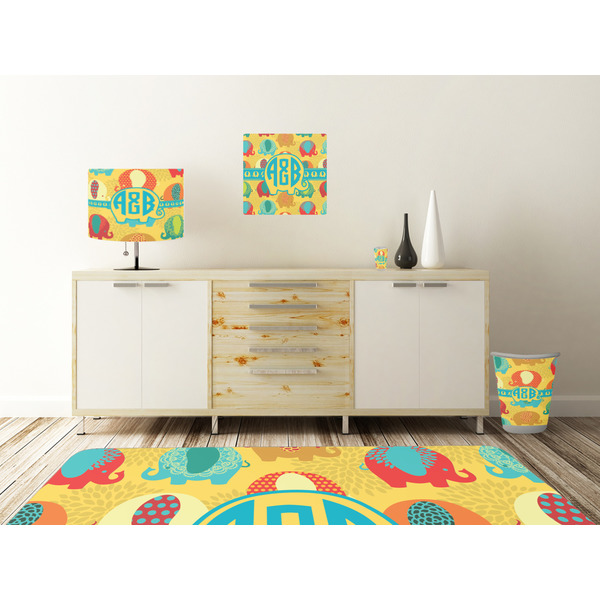 Cute Elephants Square Wall Decal Wooden Desk