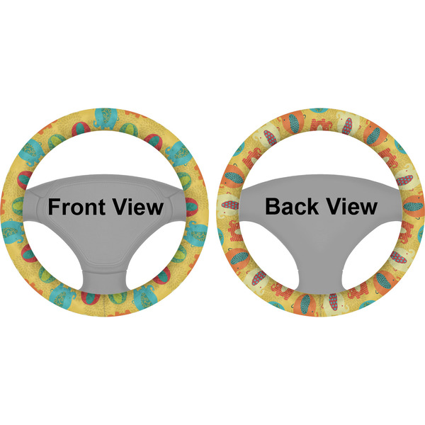Cute Elephants Steering Wheel Cover- Front and Back