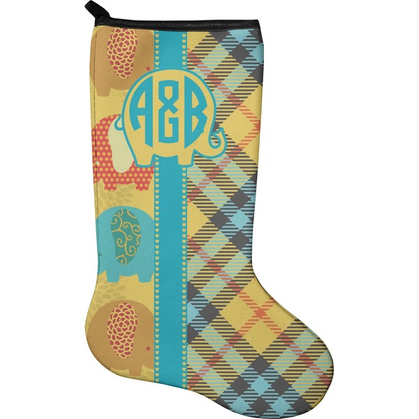 Custom Cute Elephants Holiday Stocking - Neoprene (Personalized)