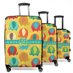 Cute Elephants 3 Piece Luggage Set - 20" Carry On, 24" Medium Checked, 28" Large Checked (Personalized)