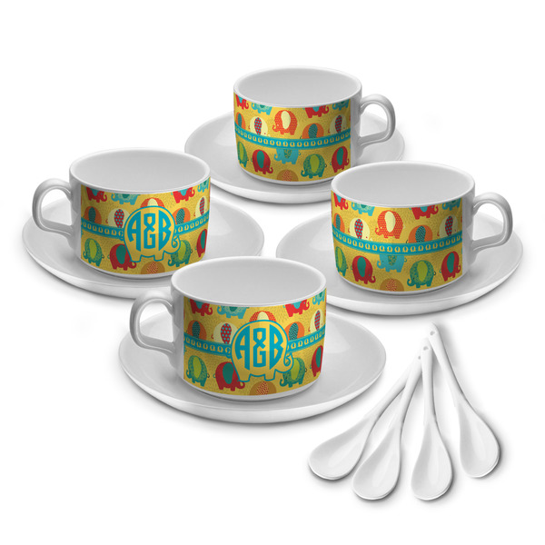 Custom Cute Elephants Tea Cup - Set of 4 (Personalized)